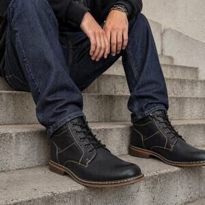 Mens Black Leather Chukka Boots Lace Up Casual Dress Ankle 10.5 Hawker Rye